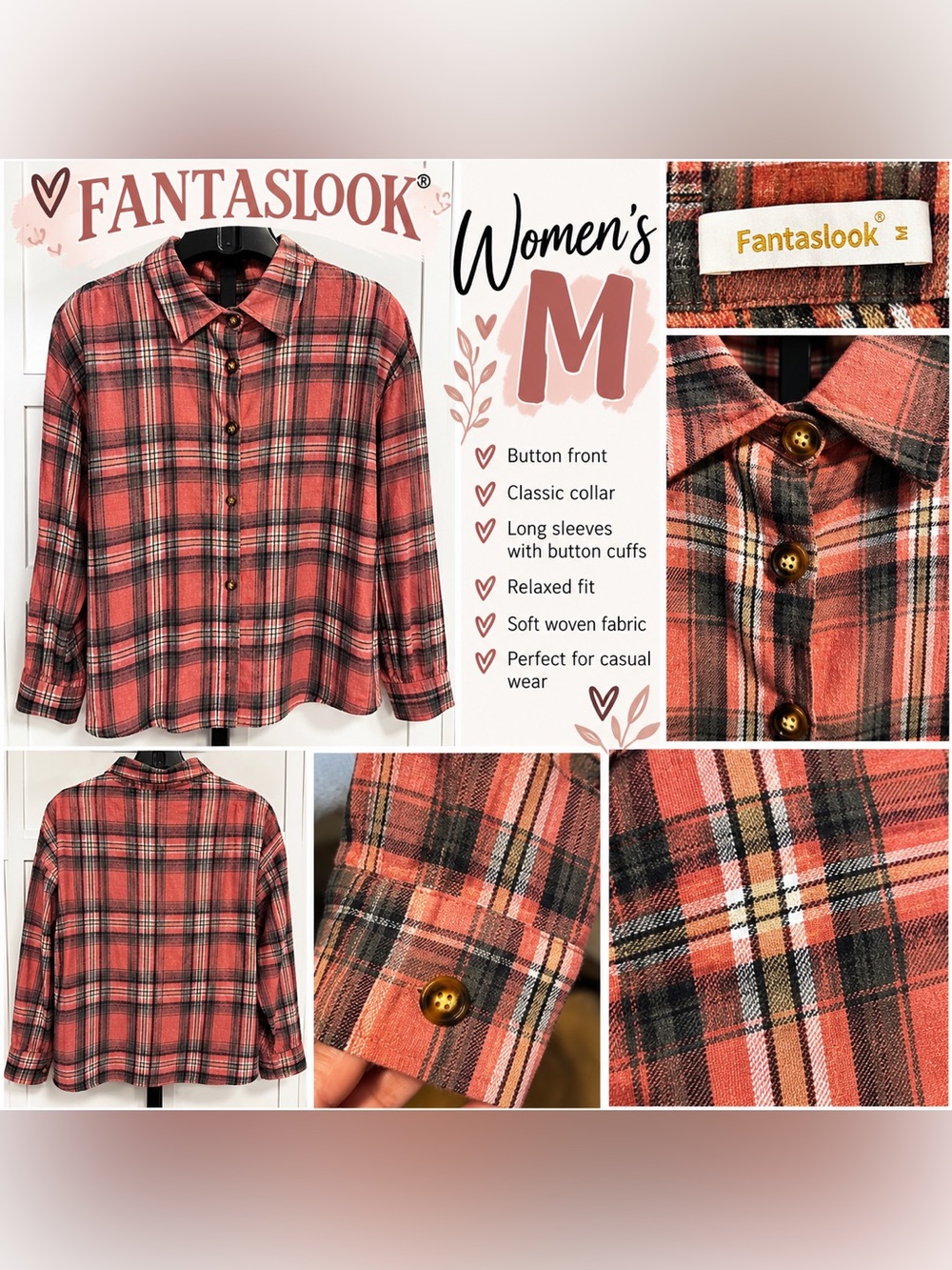 Fantaslook Plaid Flannel Button-Down Shirt – Women's Medium